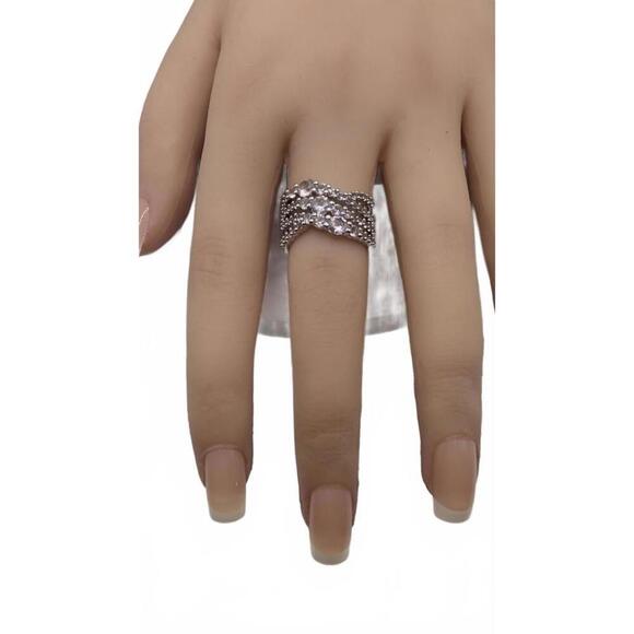 Silver Tone Multi-Row Crystal Accent Ring Size 6 - Picture 3 of 9